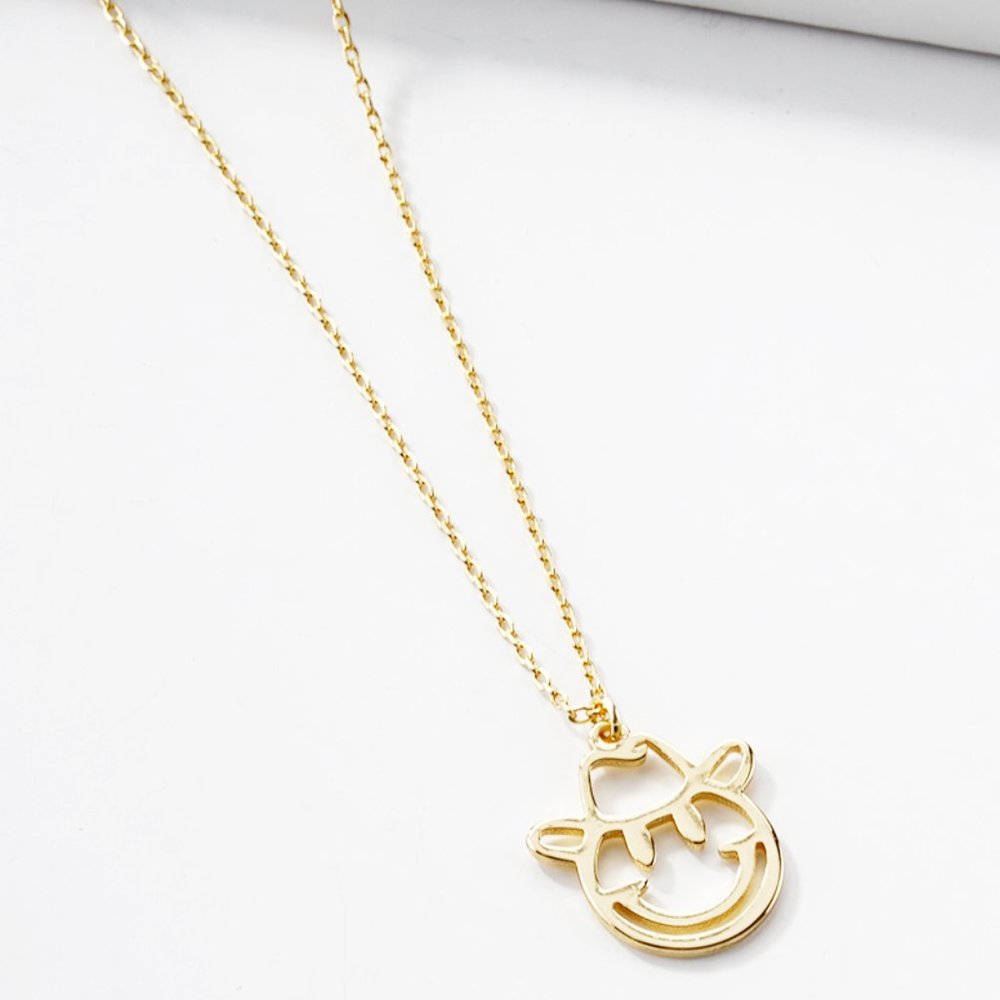 Gold Dipped Smiley Face Cowgirl Necklace On A Fine Chain